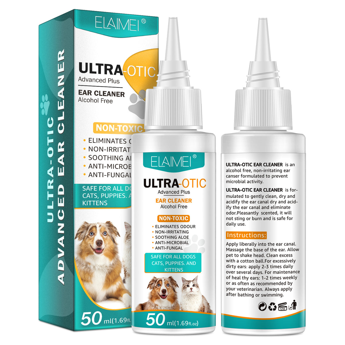 Pure Ear™ Soothing Pet Ear Cleaner Drops & Odour Rinse (50ml)