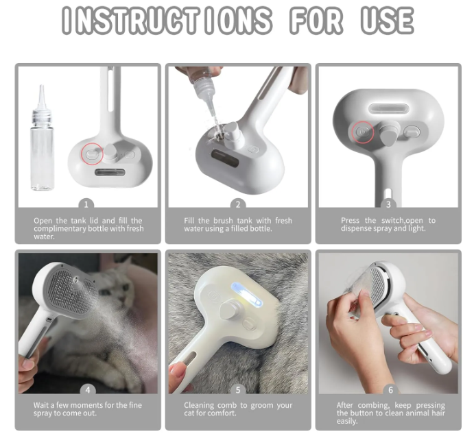 Purr Mist™ 3-in-1 Electric Pet Steam Spray Grooming Brush (De-shedding & massage)