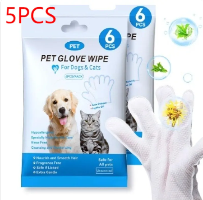 Clean Paws™ 5-in-1 Waterless Pet Grooming Gloves & Gentle Hygiene Wipes