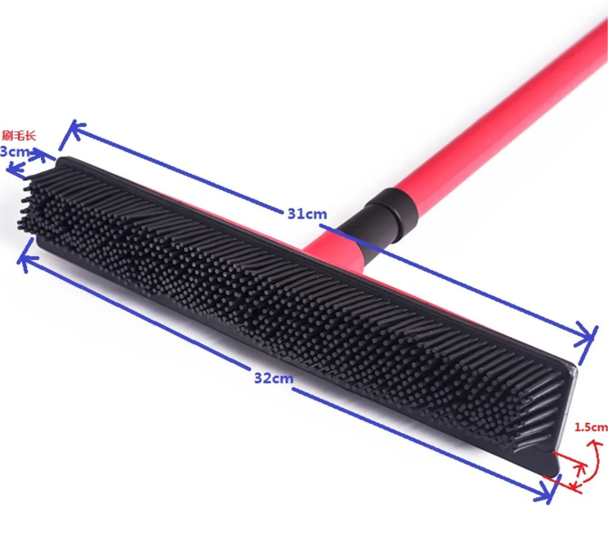 FurSweep™ 2-in-1 Rubber Pet Hair Removal Broom & Built-in Squeegee (with Telescopic Handle).
