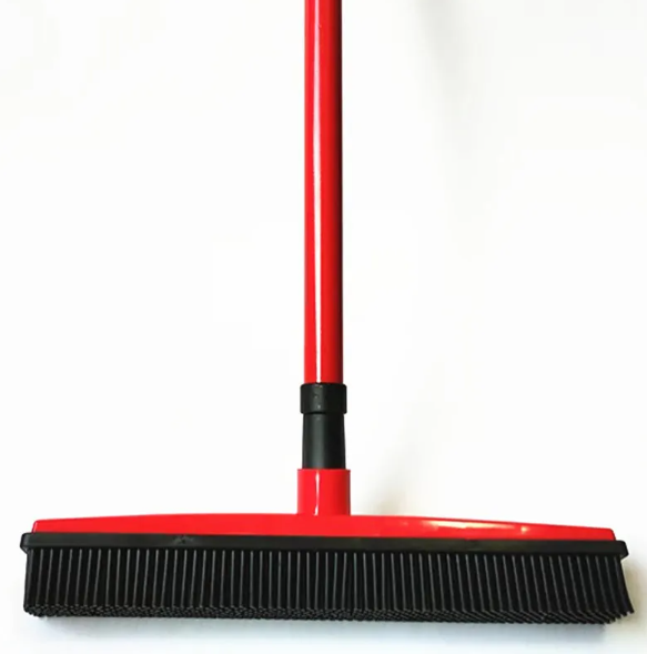 FurSweep™ 2-in-1 Rubber Pet Hair Removal Broom & Built-in Squeegee (with Telescopic Handle).