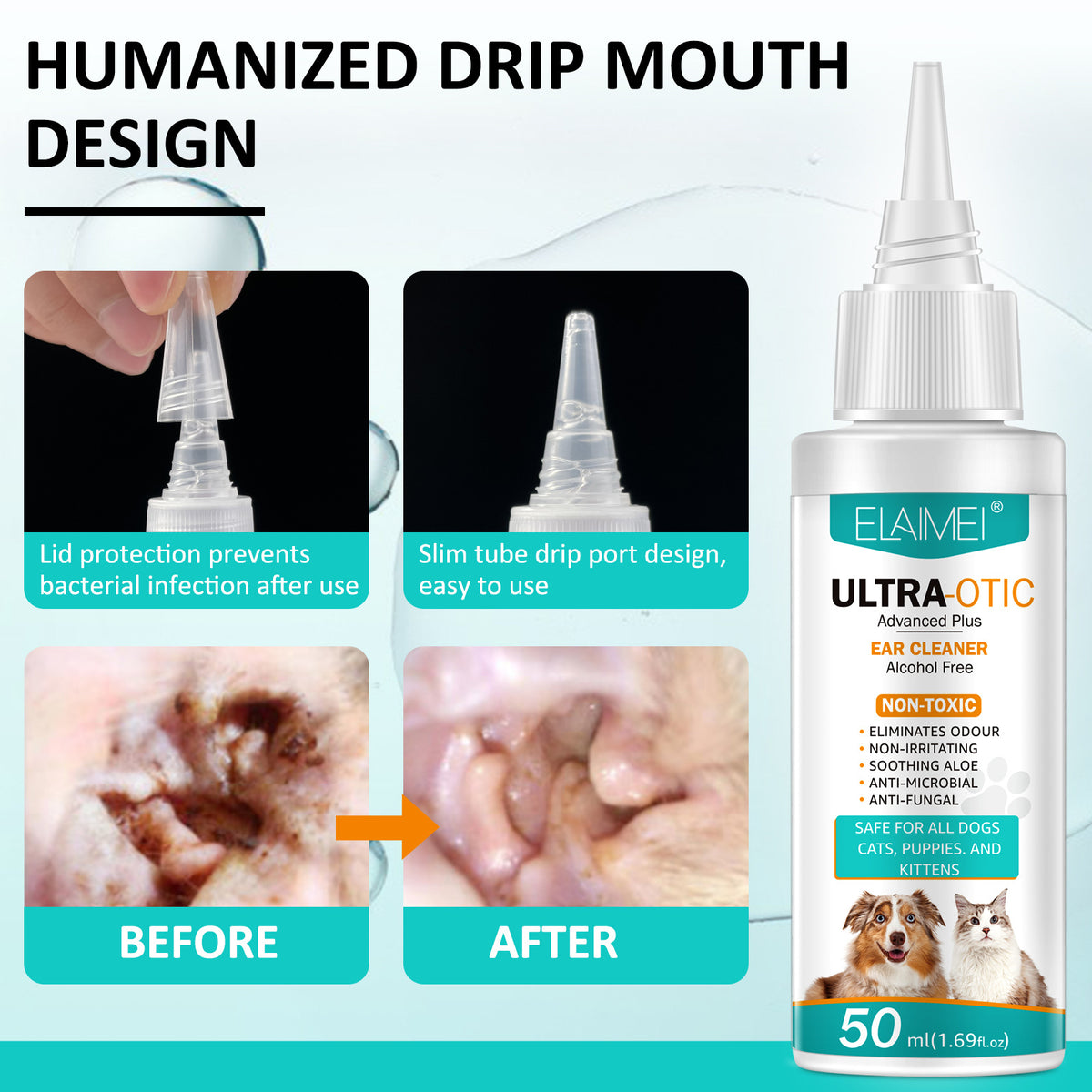 Pure Ear™ Soothing Pet Ear Cleaner Drops & Odour Rinse (50ml)