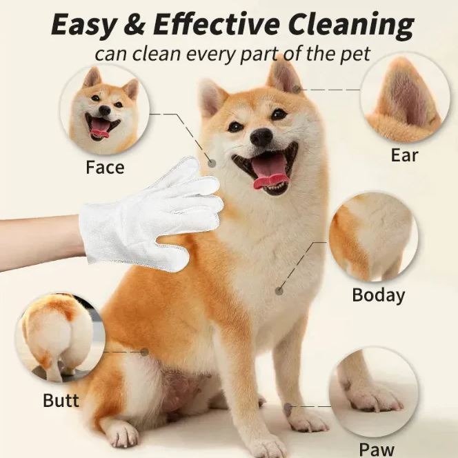 Clean Paws™ 5-in-1 Waterless Pet Grooming Gloves & Gentle Hygiene Wipes
