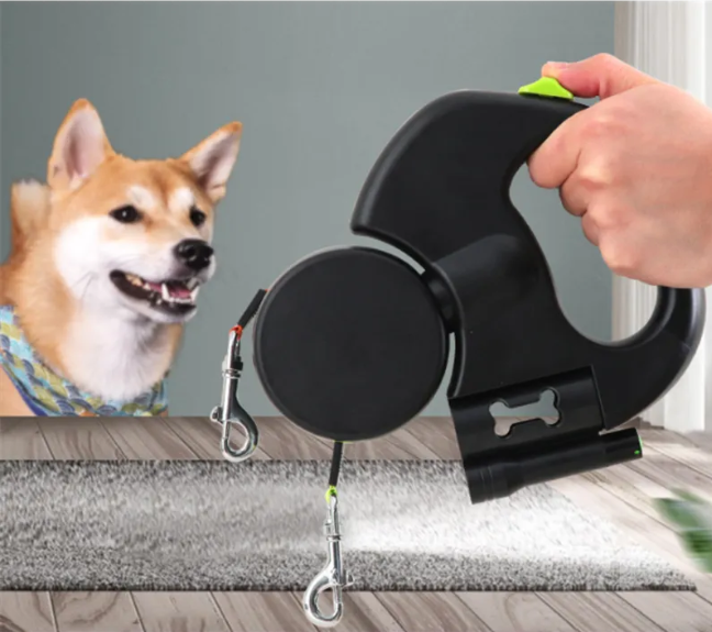 Dua lWalk™ 360° Tangle-Free Dual Retractable Dog Leash with LED Night Light